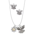 thumbnail image 1 of Delight Jewelry Two-tone Small Daisy with Peace Sign Silver tone Guardian Angel Charm Necklace and Stud Earrings, 1 of 4