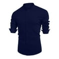 thumbnail image 3 of Bcfgryg Men Dress Shirts Slim Fit Banded Collar Long&Short Sleeve Casual Button Down Shirt Casual Shirts For Men Blue, 3 of 5