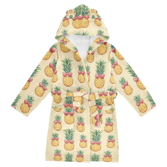 FORMRS Niños Bathrobe Unisex Hooded Robe Soft Plush Pajamas Sleepwear, Size 2-3T, Sunshine Pineapples