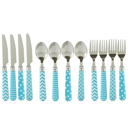 Handle 12 Piece - Gibson Home Retro Diner 12 piece Flatware Set with Turquoise Plastic Handle