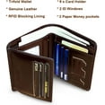 thumbnail image 2 of RFID Blocking Trifold Genuine Leather Wallets for Men, Vintage Short Multi Function Credit Card Holder,Money Clips with 2 ID Windows Give Gifts to Men(Oil Wax Coffee), 2 of 5