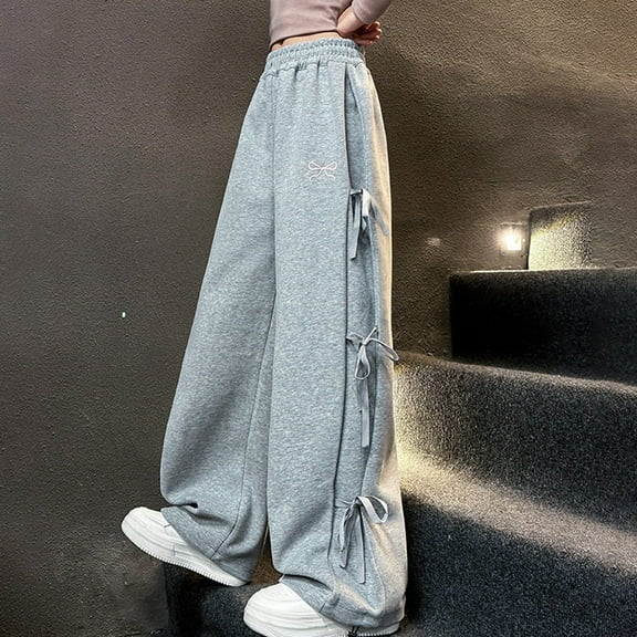 Teen Girl Clothes Girls Sweat Pants Girls' Cute Bow Jogger Sweatpants Soft Active Athletic Kids Joggers with Pockets cotton Grey 5-6 Years