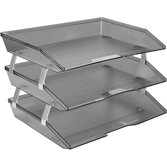 Acrimet Facility 3 Tier Letter Tray Side Load Plastic Desktop File Organizer (Smoke Color)