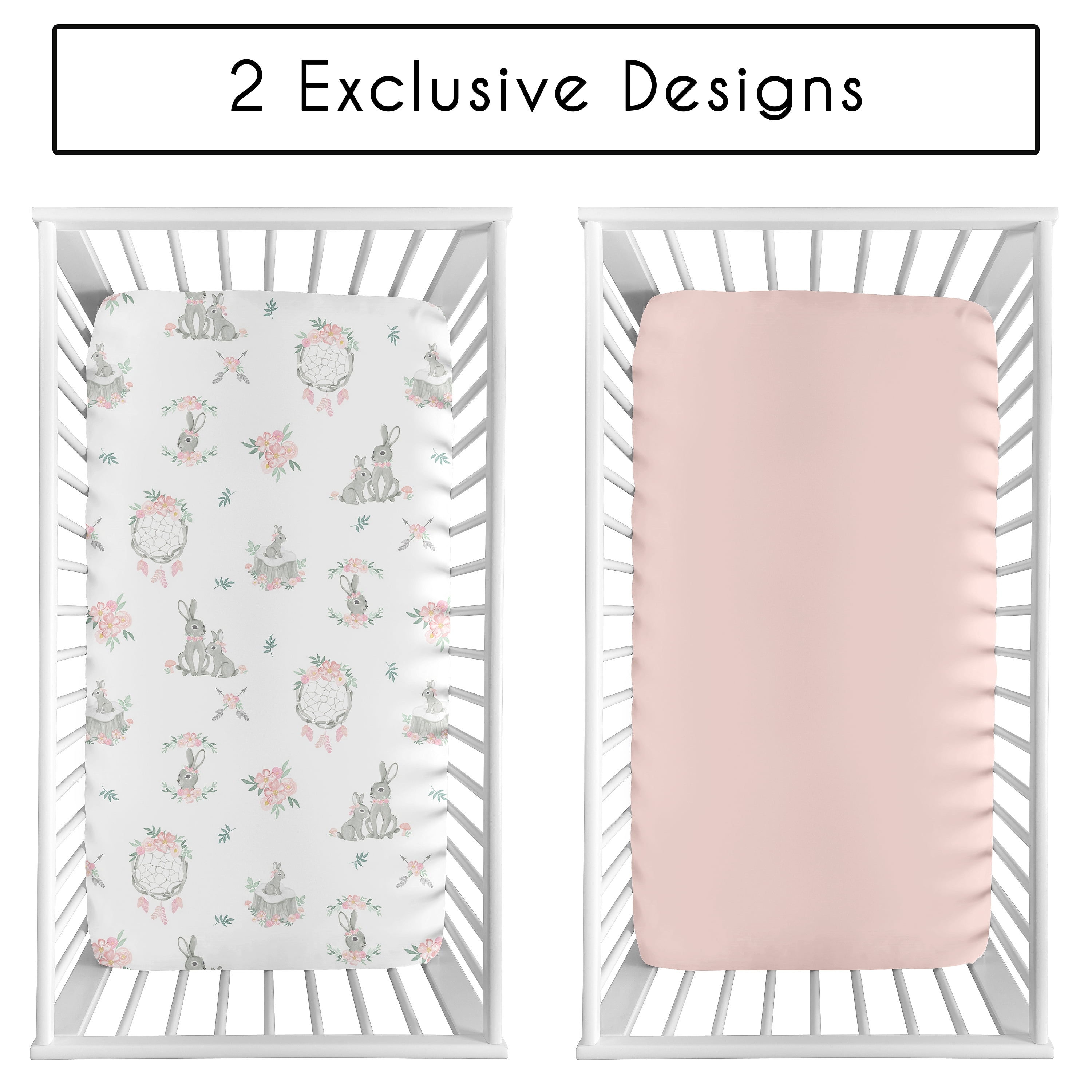 Sweet Jojo Designs Bunny Floral Girl Fitted Crib Sheets Set 2 Piece