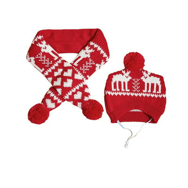 Winter Knitted Hat and Scarf Set for Dogs Cozy Pet Accessory Cap with Matching Neck Warmer