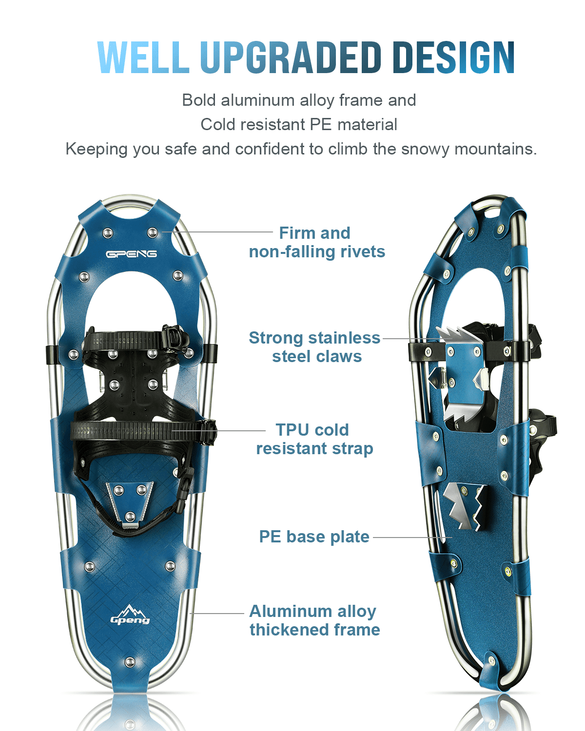 Gpeng 3-in-1 Xtreme Lightweight Terrain Snowshoes for Men Women