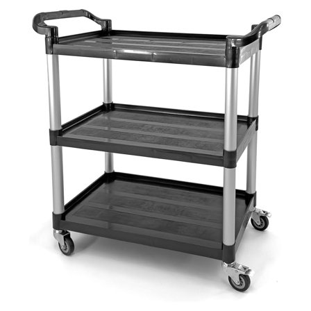 3-Shelf Rolling Service Utility Cart | Capacity 390 lbs. | 37" x 34" x 16" | Black