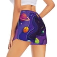thumbnail image 4 of Picia Astronaut Pattern Women's 2 in 1 Athletic Running Shorts High Waisted Workout Casual Gym Sweat Shorts with Comfy Liner Zipper Pockets-Small, 4 of 9