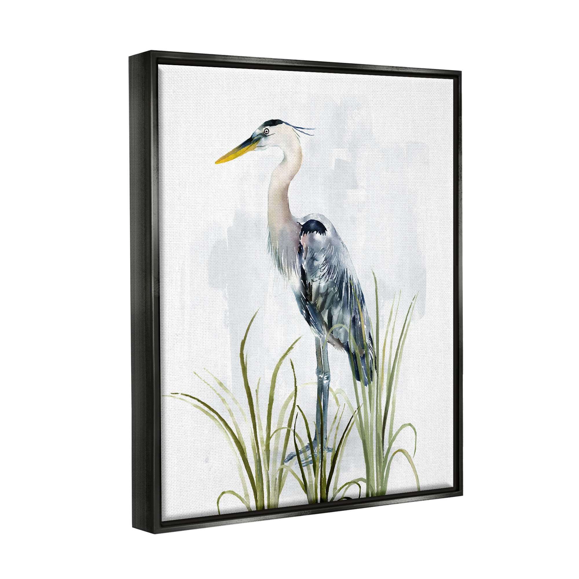 Stupell Industries Shore Bird Looking Left Animals & Insects Painting Black Floater Framed Canvas Art Print Wall Art, 25 x 31