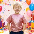 thumbnail image 2 of mgoYE Kids Boys Girls Metallic Shiny T-Shirt Dance Tops Short Sleeves Loose T-Shirt for Performance(Red,3-4 Years), 2 of 6