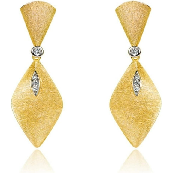 Gold Earrings for Women with Brushed Finish S925 Sterling Silver Gold Dangle Earrings Elegant Drop Shape Dangling Womens Leaf CZ Earrings for Women