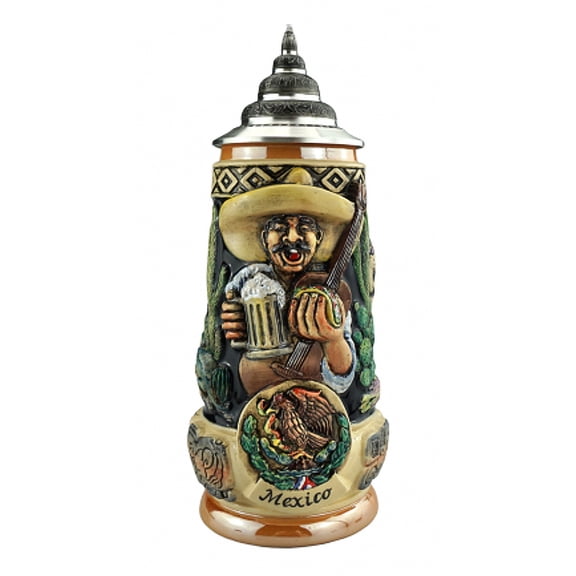 German Beer Stein Hispanic Themed Stein 0.5 liter tankard, beer mug, hand-painted, with pewter lid