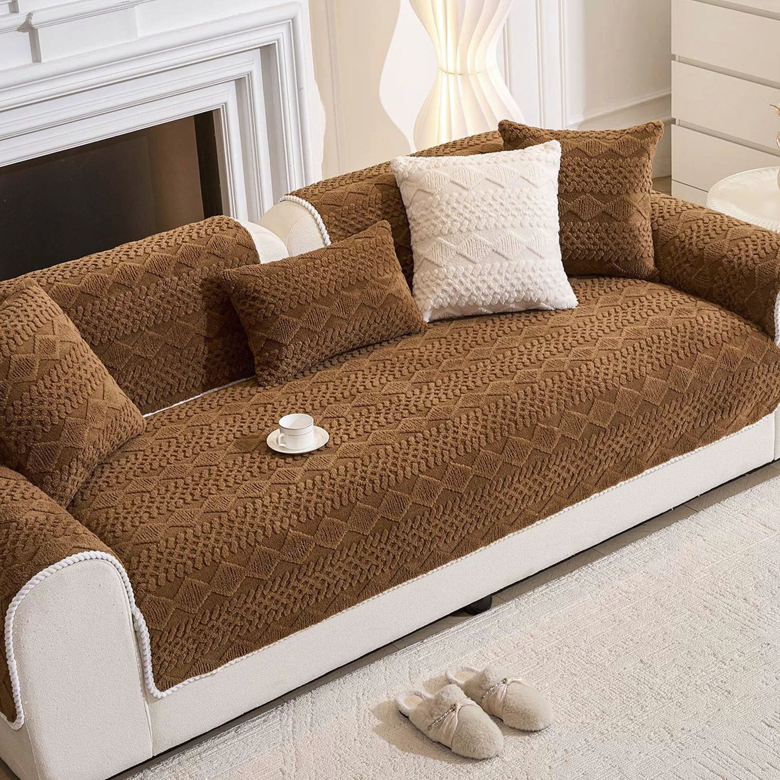 Sofa Cover Non Slip Plush Furniture Protector, Thick Soft Stretch Slipcover for Couch Seat Chair Home Decor, Washable Easy Care for Living Room Bedroom
