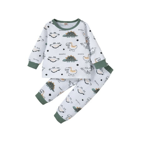

Canrulo Autumn Toddler Infant Baby Girls Boys 2Pcs Clothes Cartoon Dinosaur Long Sleeve Pullover Tops Pants Sets White Green 3-4 Years