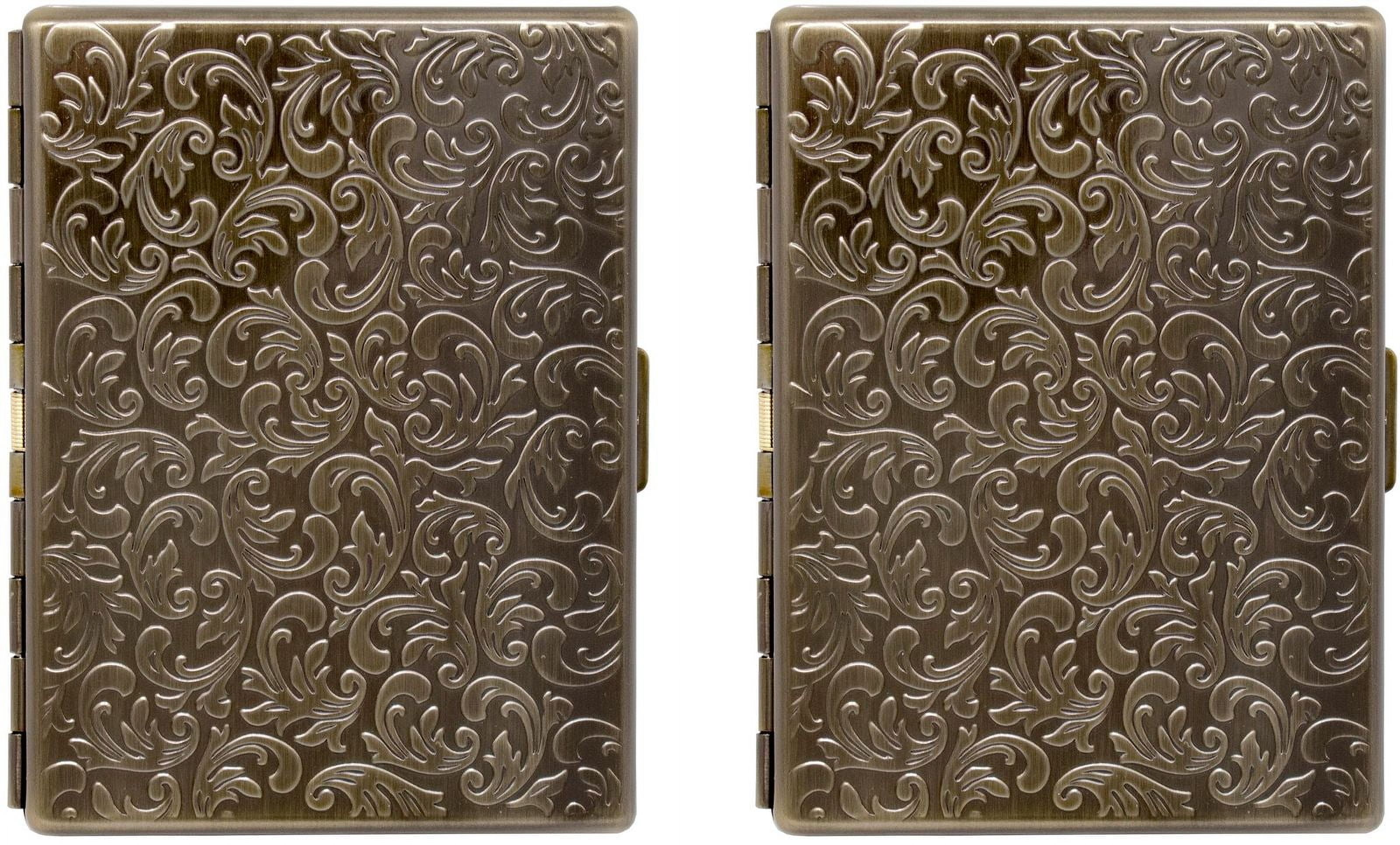 Set of 2 Metal-Plated 100s Ultra Compact Cigarette Case & Stash Box (Antique Gold Victorian)