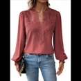 thumbnail image 1 of Blusas de con Lunares, Estilo Bohemio, de Larga y Cuello en V para Mujer, con Encaje de Ganchillo, Estilo Informal y Moderno Vino Tinto M, 1 of 9