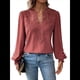 thumbnail image 1 of Blusas de con Lunares, Estilo Bohemio, de Larga y Cuello en V para Mujer, con Encaje de Ganchillo, Estilo Informal y Moderno Vino Tinto S, 1 of 9