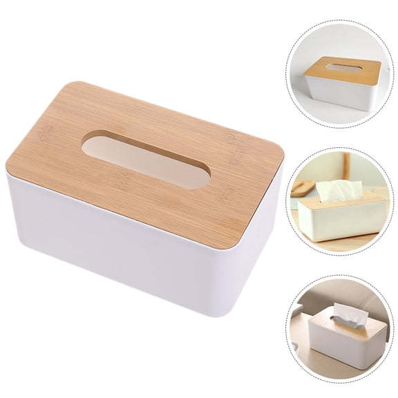 OHOIOLLA Rectangular Tissue Box Cover Brown Wood 1Pcs for Living Room
