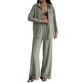 thumbnail image 3 of Conjuntos Casuales de Mujer para Estar en Casa, Camisas de Larga con Botones y Pantalones de Pierna , Chándal Verde S, 3 of 9