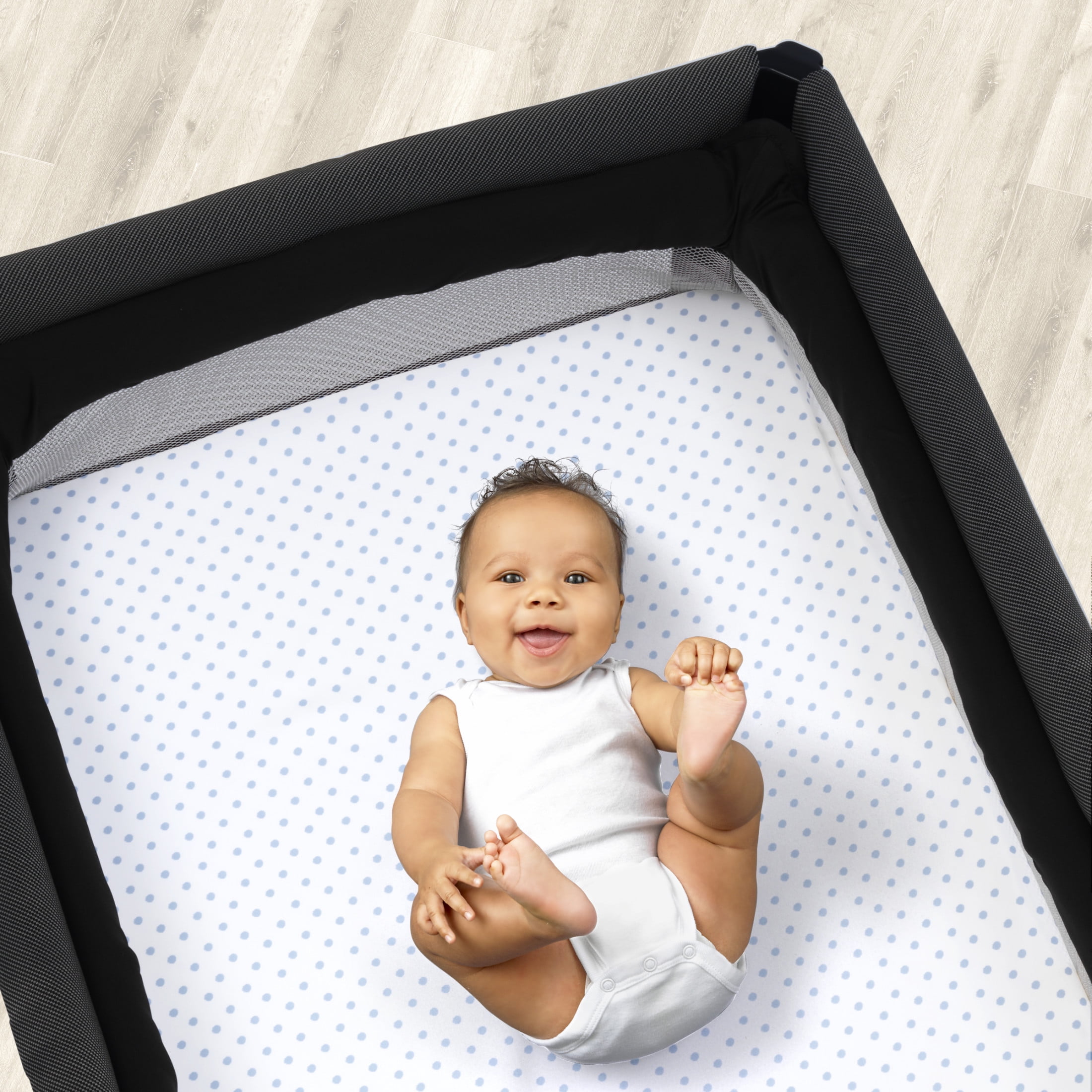 Chicco Lullaby Playard Fitted Sheets, Deep Pockets, Secure Fit - Blue Dot (Blue/White), New
