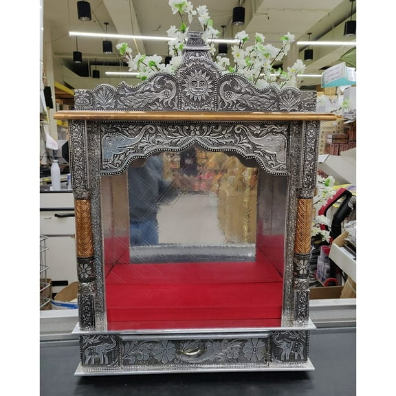 Oxidized Small Temple Wooden Mandir Open Temple Hindu Religious Temple Pooja Mandir Home Temple Puja Mandir Handmade Temple for Home Indian Temple Decor Pooja Mandap Hindu Mandir - AtoZ India Cart