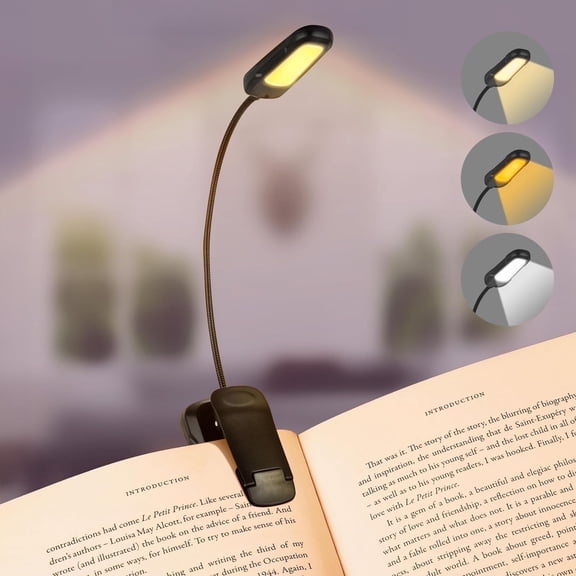 SZRSTH 9 LED Rechargeable Book Light, 3 Color Temperatures 50 Hour Runtime Clip on Book Reading Light for Studying