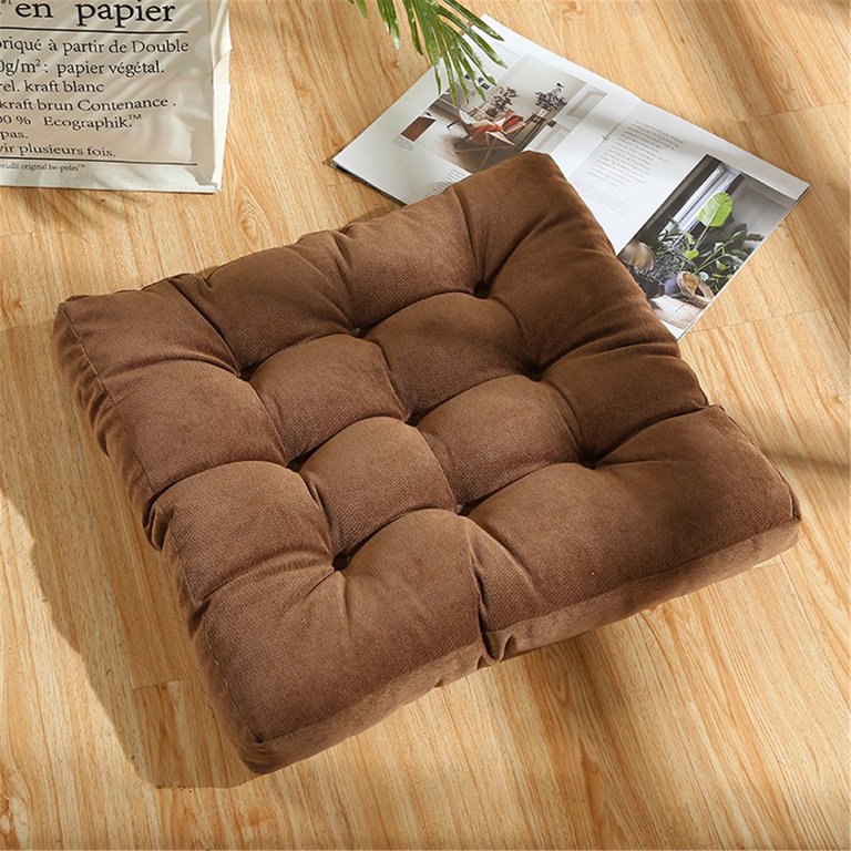 Meditation Floor Pillow,Square Large Pillows Seating for Adults,Tufted Corduroy Thick Floor Cushion for Living Room Tatami Chair Khaki, Size: 22