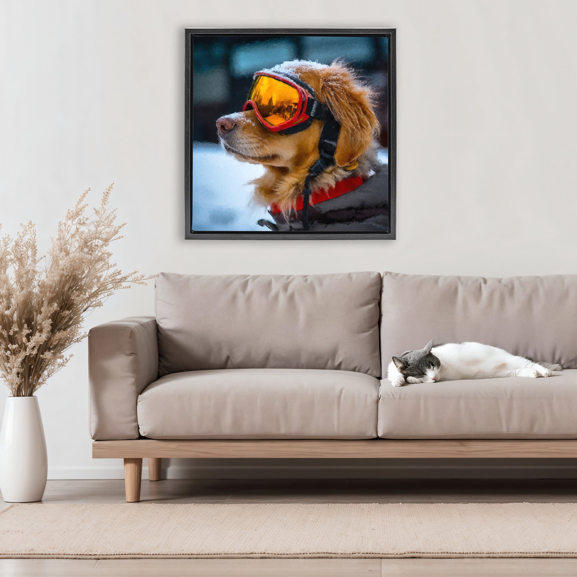 Stupell Industries Ski Goggles Dog Black Framed Floater Canvas Wall Art, design by Sean Parnell