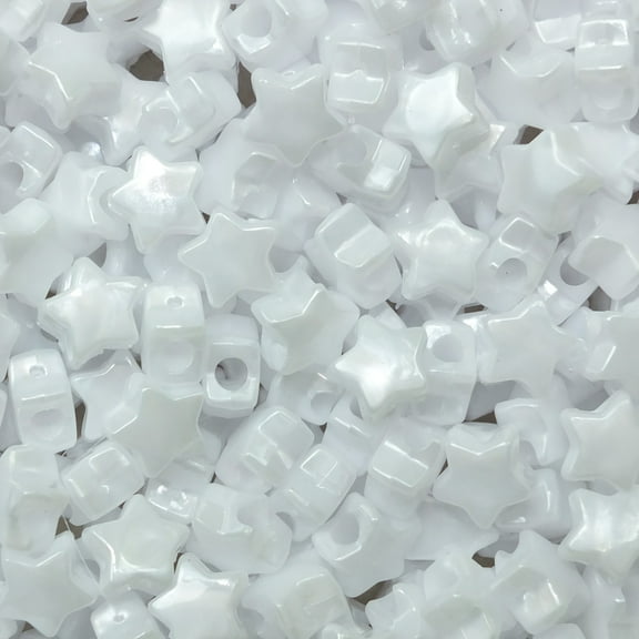 Star Beads White Pearl 13mm Pony Beads Large Hole Made in USA