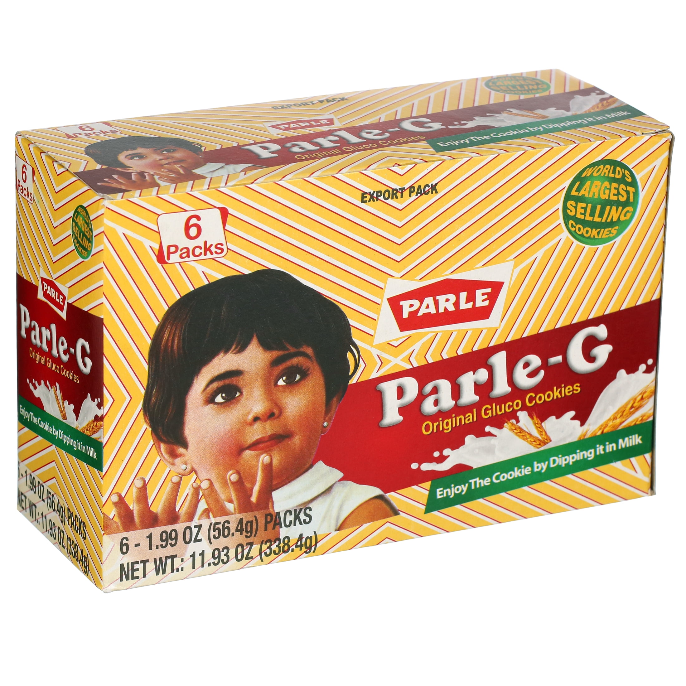 Parle-G Original Cookies, 11.93 oz, 6 Count Individually Wrapped Packs of 12 Crunchy Cookies, Ready to Eat