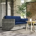 thumbnail image 2 of Outsunny Outdoor Sofa w/ Cushions, PE Rattan Patio Couch, Dark Blue, 2 of 10