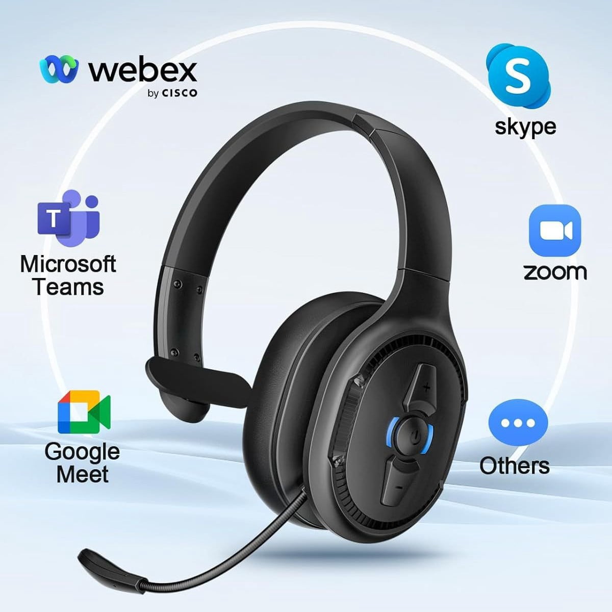 Trucker Bluetooth Headset V5.1, CVC8.0 Dual Microphone Noise Cancelling & 35Hrs HD Talktime Hands-Free Wireless Headset, Bluetooth Headphones with Mute Button for Cell Phones Business Home Driver