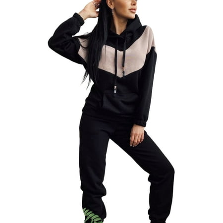 

Niuer Lounge Set For Womens Pullover Hoodies And Sweatpants Long Sleeve Winter 2 Piece Casual Loose Pajamas With Pockets Black XL
