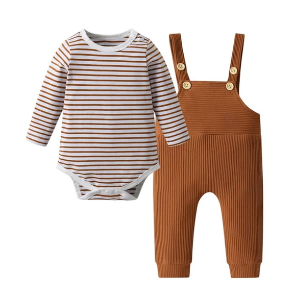 Infant Baby Boy Clothes Stripes Long Sleeve Romper   Suspender Pants Outfit Set 0-3 Months