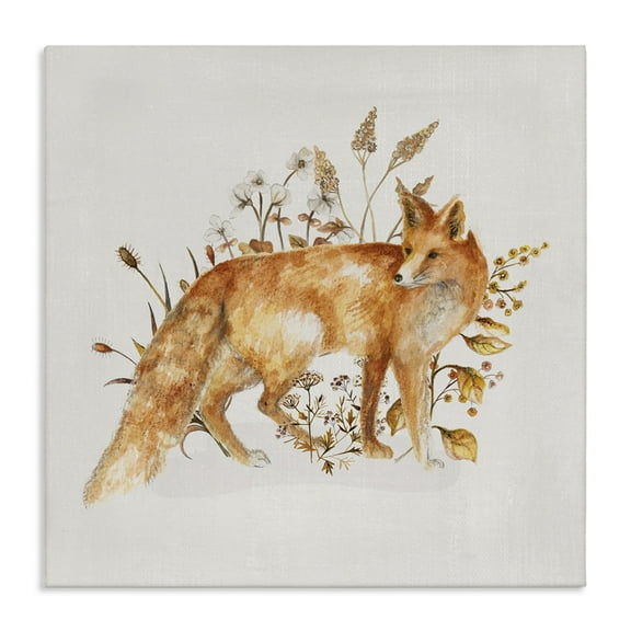 Stupell Industries Forest Fox & Botanicals Animals & Insects Painting Gallery Wrapped Canvas Art Print Wall Art, 17 x 17