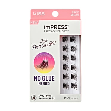 KISS imPRESS Falsies Press On Self Adhesive Eyelashes, Lavish, Black, 12 Lash Clusters