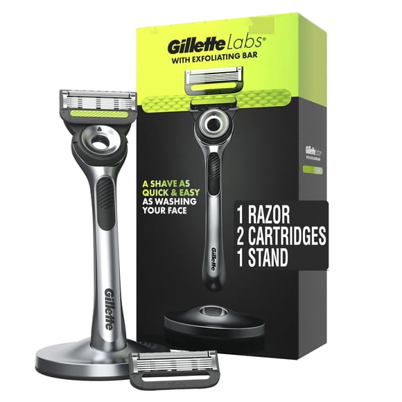 Gillette GilletteLabs - Maquinilla de afeitar para hombre con barra exfoliante, kit de afeitado para hombre, incluye 1 asa, 2 recambios de cuchillas de afeitar, 1 soporte magnético de alta