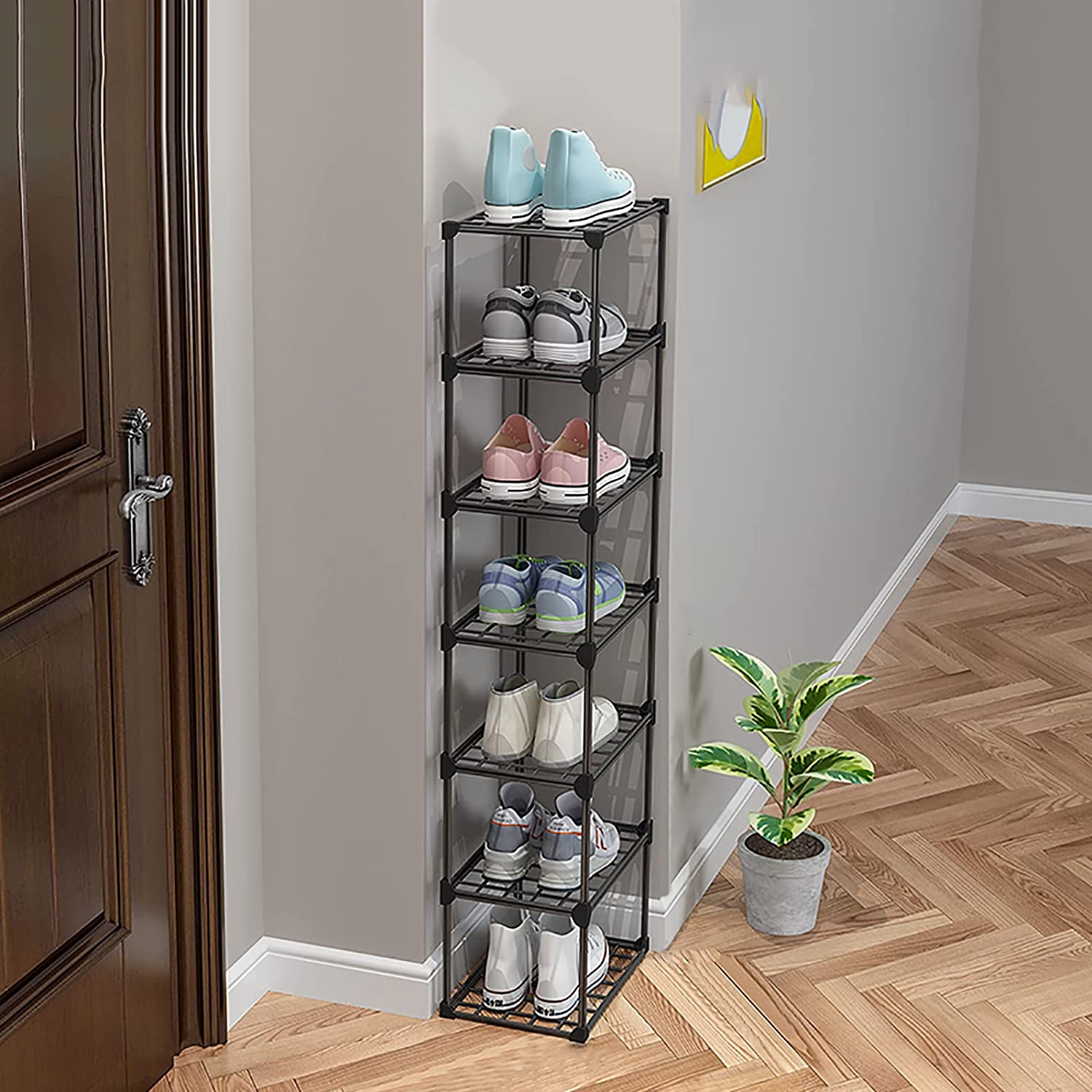 7 Tier Entryway Shoe Rack Space Saving Vertical Single Pairs Shoe Tower Sturdy Vertical Shelf Storage Organizer 7 Tier Walmart