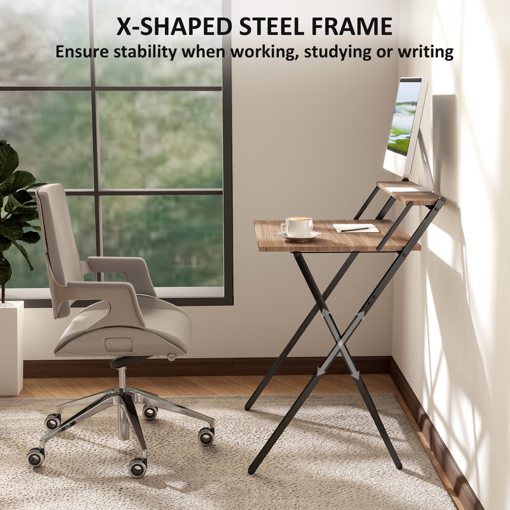 HOMCOM Small Folding Desk, 27.6" Foldable Computer Desk with Monitor Shelf, Writing Table for Small Spaces, Home Office, Study, Easy Assembly, Walnut