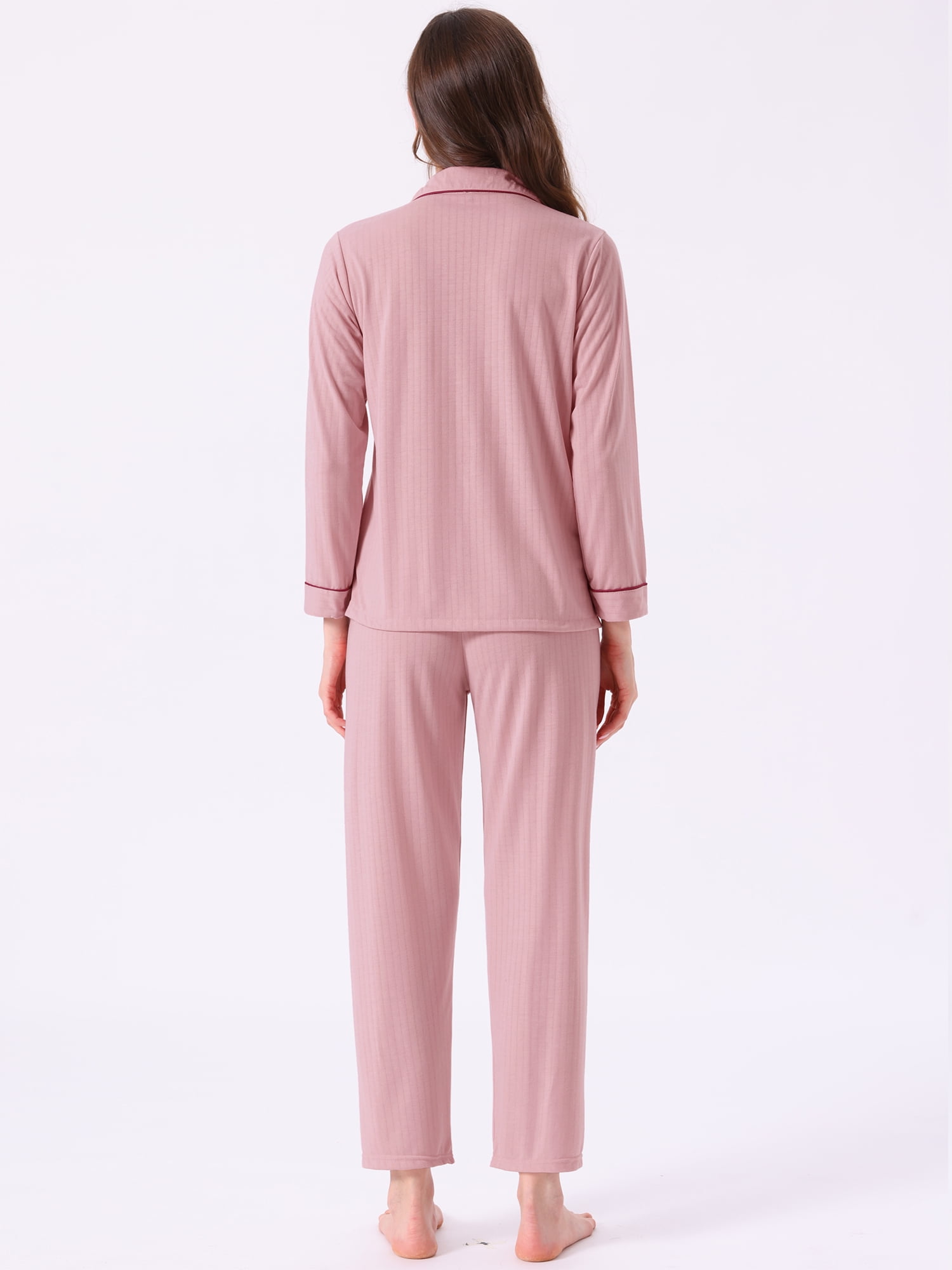 DARING DIVA Cotton Pajamas Long Sleeve Lounge Sets Button Down Pants M Pink