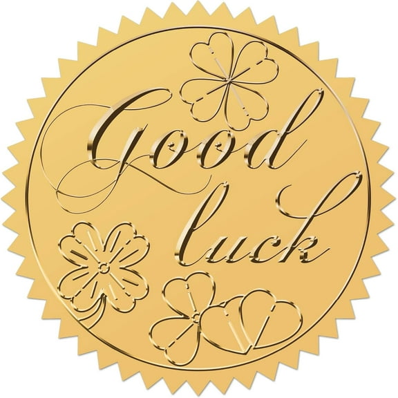 100Pcs 2 inch Gold Embossed Seal Stickers Good Luck Clover Gold Foil Stickers Self Adhesive Envelope Labels with Serrated Edge Paper Decals for DIY Wedding Party Favors Invitations Packaging