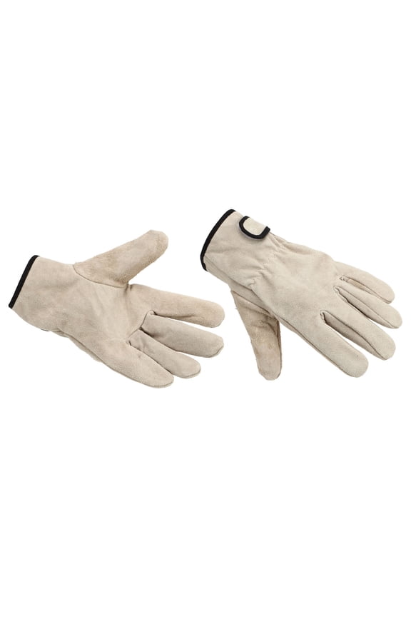 Cowhide Leather Work Gloves Heavy Duty Heat Insulation BBQ Camping Fire Pit Driving Gloves for Men Women Welding Wood Cutting Khaki One Size Pair