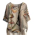 thumbnail image 1 of Blusa informal de manga corta con cuello redondo para mujer con estampado de botones y camisetas sueltas Pompotops hfajkhk128839, 1 of 4