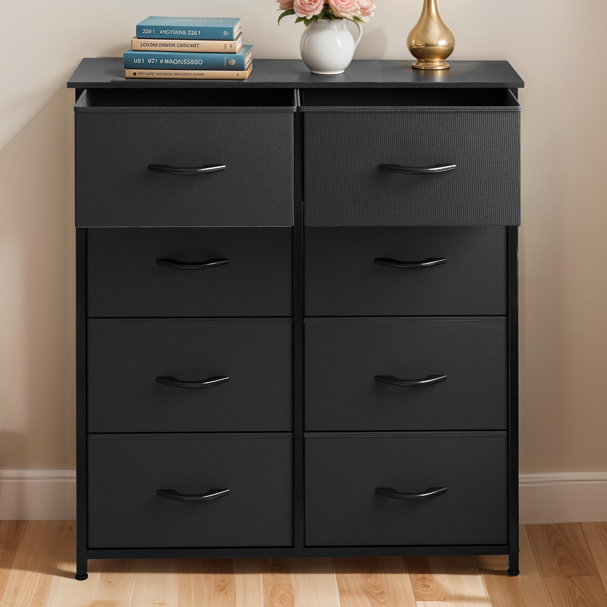 Uforic 8 Drawer Fabric Storage Dressers for Adult for Living Room Bedroom Black