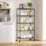 Seville Classics 5-Tier Steel Wire Shelving with Wheels, 30 W x 14 D x 60 H, Black