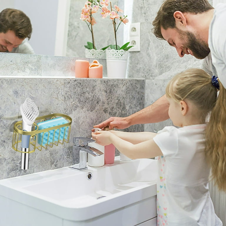 Ikohbadg Sponge Holder for Kitchen Sink Suction Cup Rack Caddy No Drill Rustproof Kitchen Sink Organizer for Place Dishwashing Brush Soap and Sponge Gold Walmart