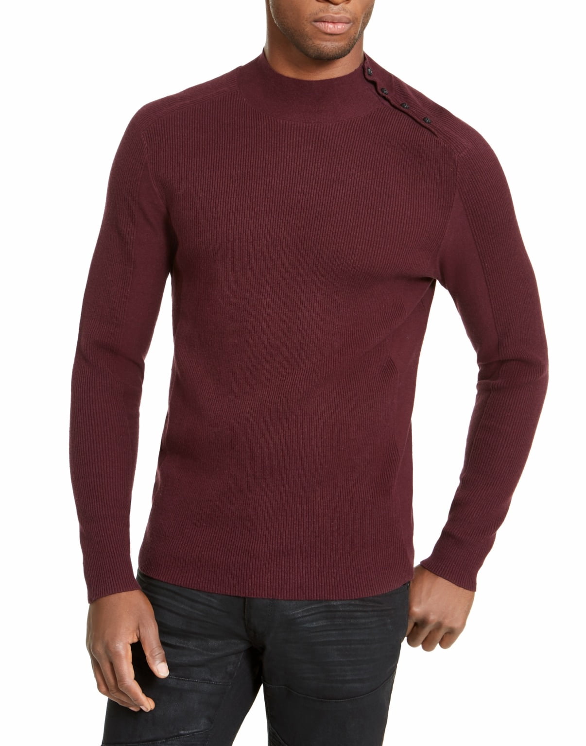 INC Mens Sweater Burgundy Mock Neck 