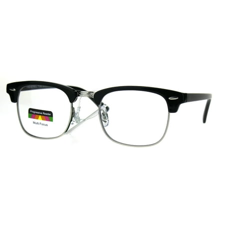 Half Horn Rim Hipster Multi 3 Focus Progressive Reading Glasses Black Silver 1.0