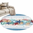 thumbnail image 2 of Round Area Rug 3 Ft, Green Starfish Summer Washable Non-Slip Circle Carpet for Living Room/Bedroom, Ocean Coral Conch Blue Shells Low-Profile Small Floor Mats Collection Rugs for Indoor, 2 of 7