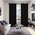 thumbnail image 3 of Hiasan 100% Blackout Curtains with Tiebacks, Room Darkening Privacy Grommet Top Window Curtains for Bedroom & Living Room, Black, 42"W x 63"L, Set of 2, 3 of 10